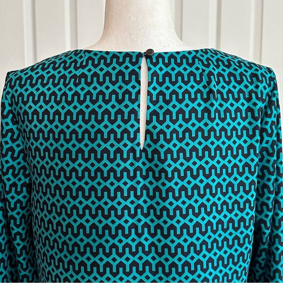 Crown & Ivy Dress Shift 3/4 Sleeve Geo Elephant Print Navy Turquoise Pink Size 8 - Picture 5 of 12